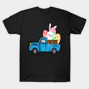 Easter Rabbit Eggs Blue Truck T-Shirt